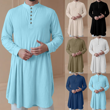 Men'S New Muslim Middle Arabic Men'S Button Down Cotton And Linen Shirts Muslim Robes Stylis Male Clothes Stylis Male Clothes