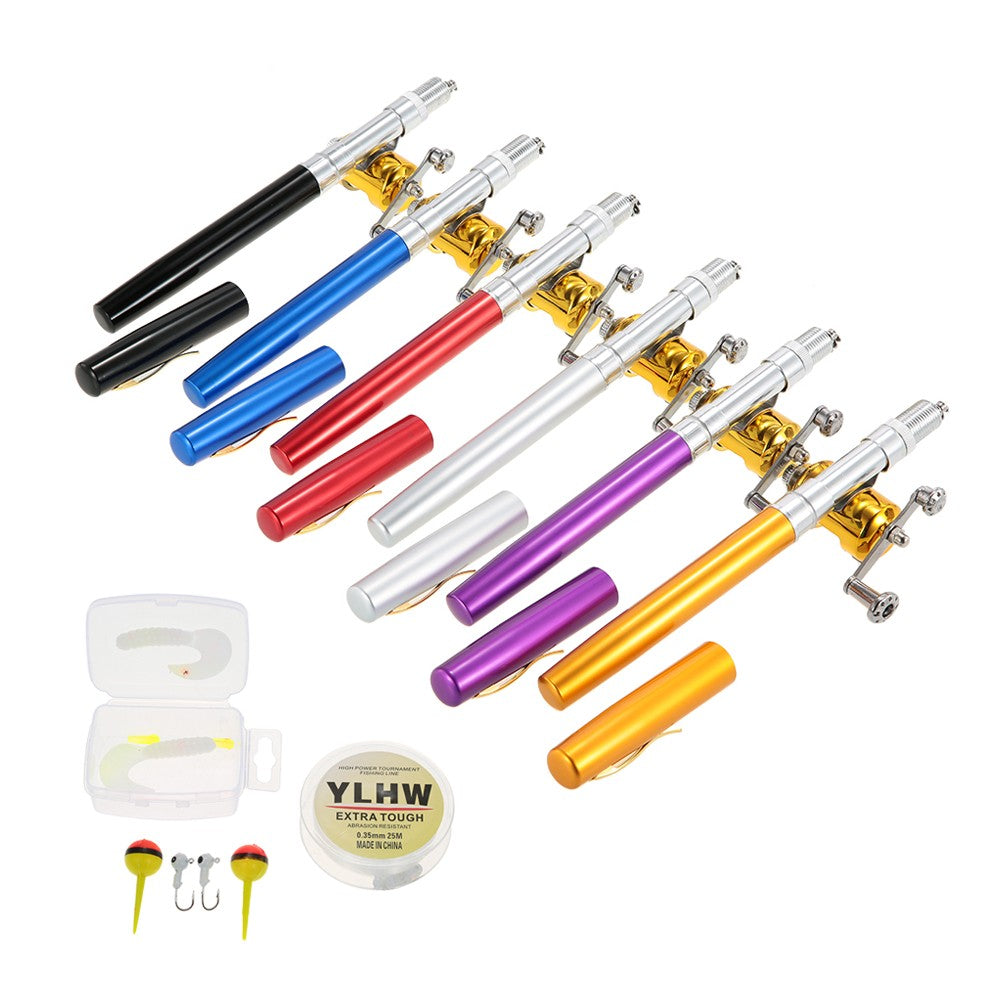 Vara de Pesca Telescópica Mini Portátil em Formato de Caneta EUA com Carretel + Carretel Liga de Alumínio Linha de Pesca Iscas Macias