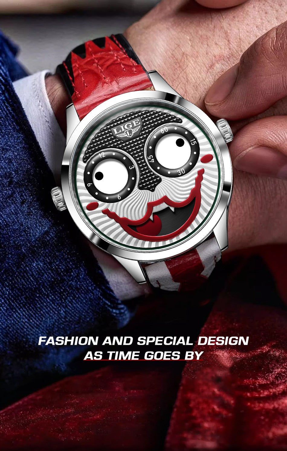 LIGE 2025 Creative Watches For Men Clown Fashion Quartz Wristwatches Waterproof Leather Strap Mens Watch Cool Joker Reloj Hombre