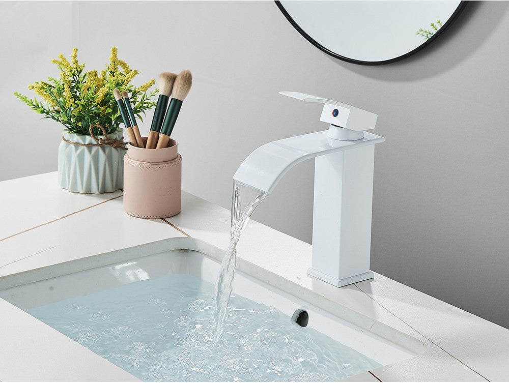 Brushed Golden Basin Faucets Elegant Waterfall Bathroom Sink Faucet Single Lever Hole Deck Mount Brass  Mixer Taps