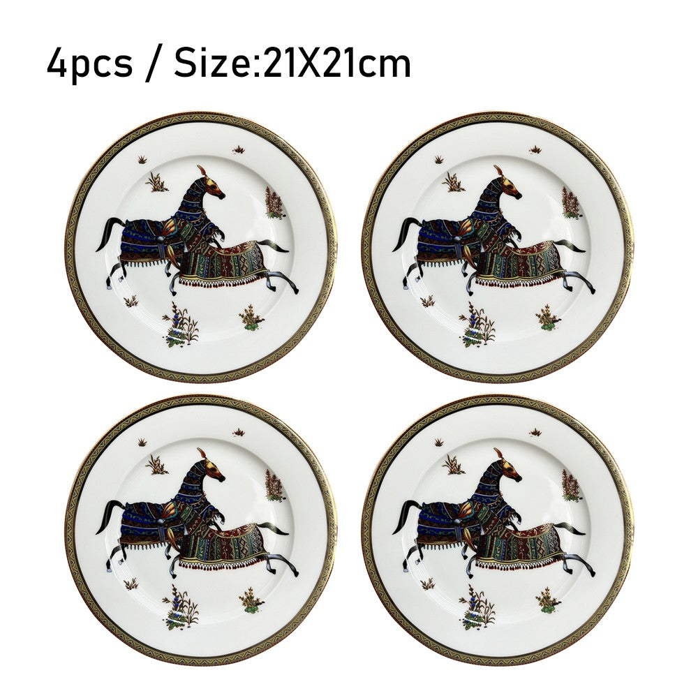 Conjunto de Mesa Elegante em Porcelana Fina Europeia Louça Ocidental Prato de Bife Prato Raso Prato de Dim Sum Faca Garfo Doméstico Prato de Bife