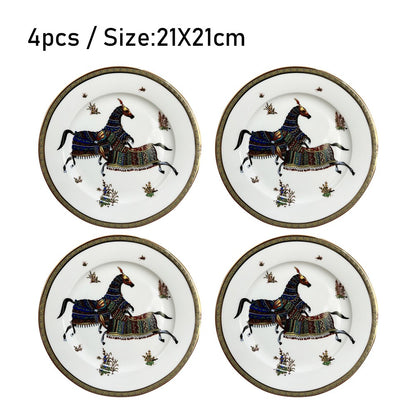 Conjunto de Mesa Elegante em Porcelana Fina Europeia Louça Ocidental Prato de Bife Prato Raso Prato de Dim Sum Faca Garfo Doméstico Prato de Bife