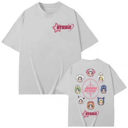Kpop ATEEZ Cartoon T-shirt in Your Fantasy World Tour 2025 Graphic T Shirts Men Women Clothing Fashion Y2k Short Sleeve T-shirts