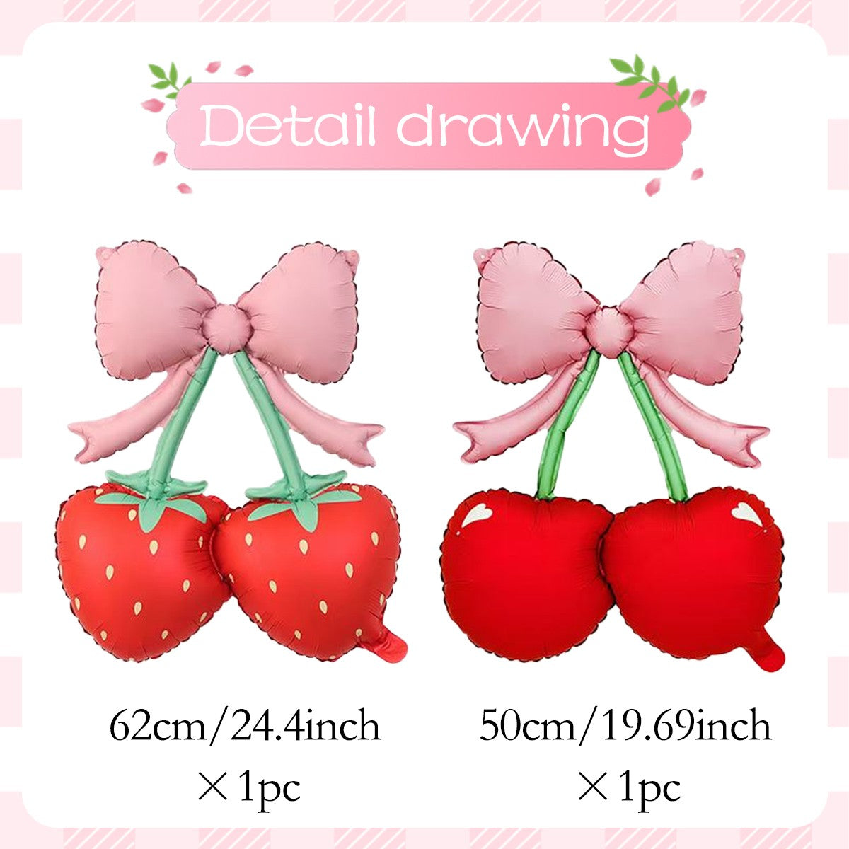 2pcs Set  Bowknot & Cherry Foil Balloons — Perfect for Birthdays, Summer Parties, Outdoor Picnics, and Cherry-Themed Events