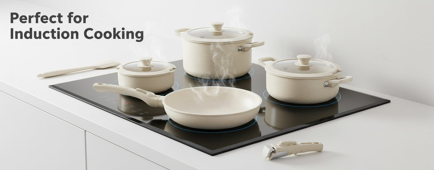 12 Pcs Ceramic Nonstick Cookware Set, Carote Pots and Pans with Removable Handles, Non-Toxic Cow Print Design Kitchen Essentials