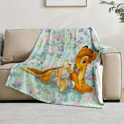 Manta de flanela Disney Bambi, com estampa floral, para casa, acampamento, presentes, macia e aconchegante, capa de sofá e cama com design vibrante de desenho animado