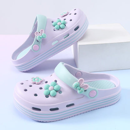 Women's Cute Platform Garden Clogs, Solid Color Closed Toe Non-slip Sandals, Indoor & Outdoor Slides