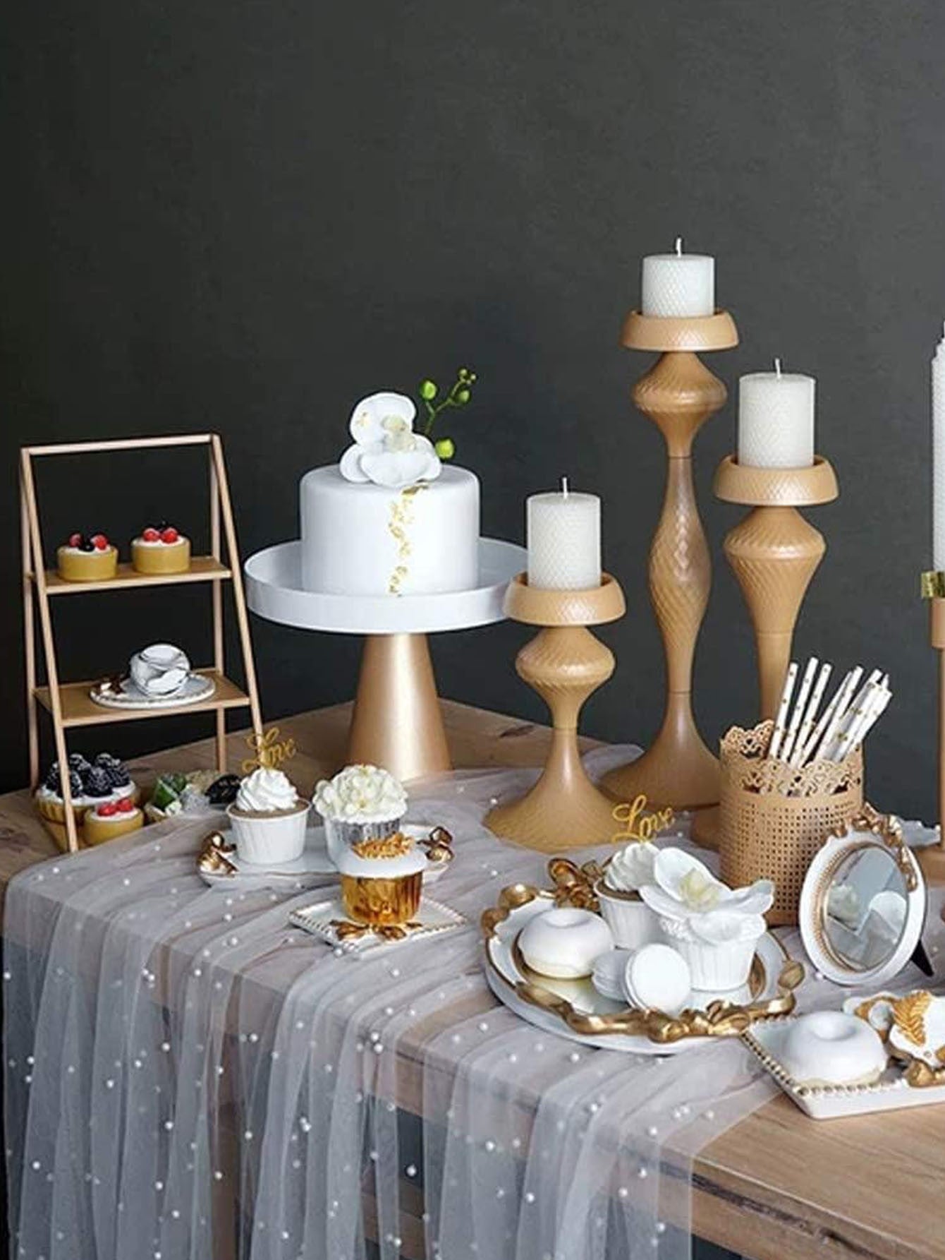 Pearl Tablecloth Wedding Lace Tablecloth Chiffon Tulle Table Cover Wedding Decoration Bridal Veil Party Flower Packaging