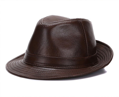 New Style Autumn Winter Warm Cowboy  100% Real Cowhide Leather Hats Men Real Genuine Cowhide Leather Top Hats Men Fashion Caps