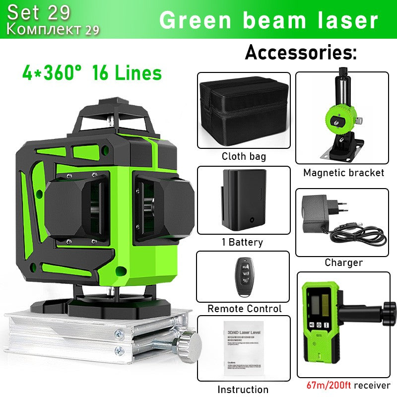 Nível a Laser Clubiona 16/12 Linhas linha verde Autonivelante 360 Horizontal e Vertical Nível a Laser de Feixe Verde Super Potente