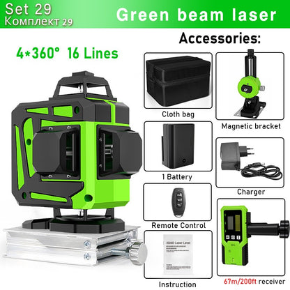 Nível a Laser Clubiona 16/12 Linhas linha verde Autonivelante 360 Horizontal e Vertical Nível a Laser de Feixe Verde Super Potente