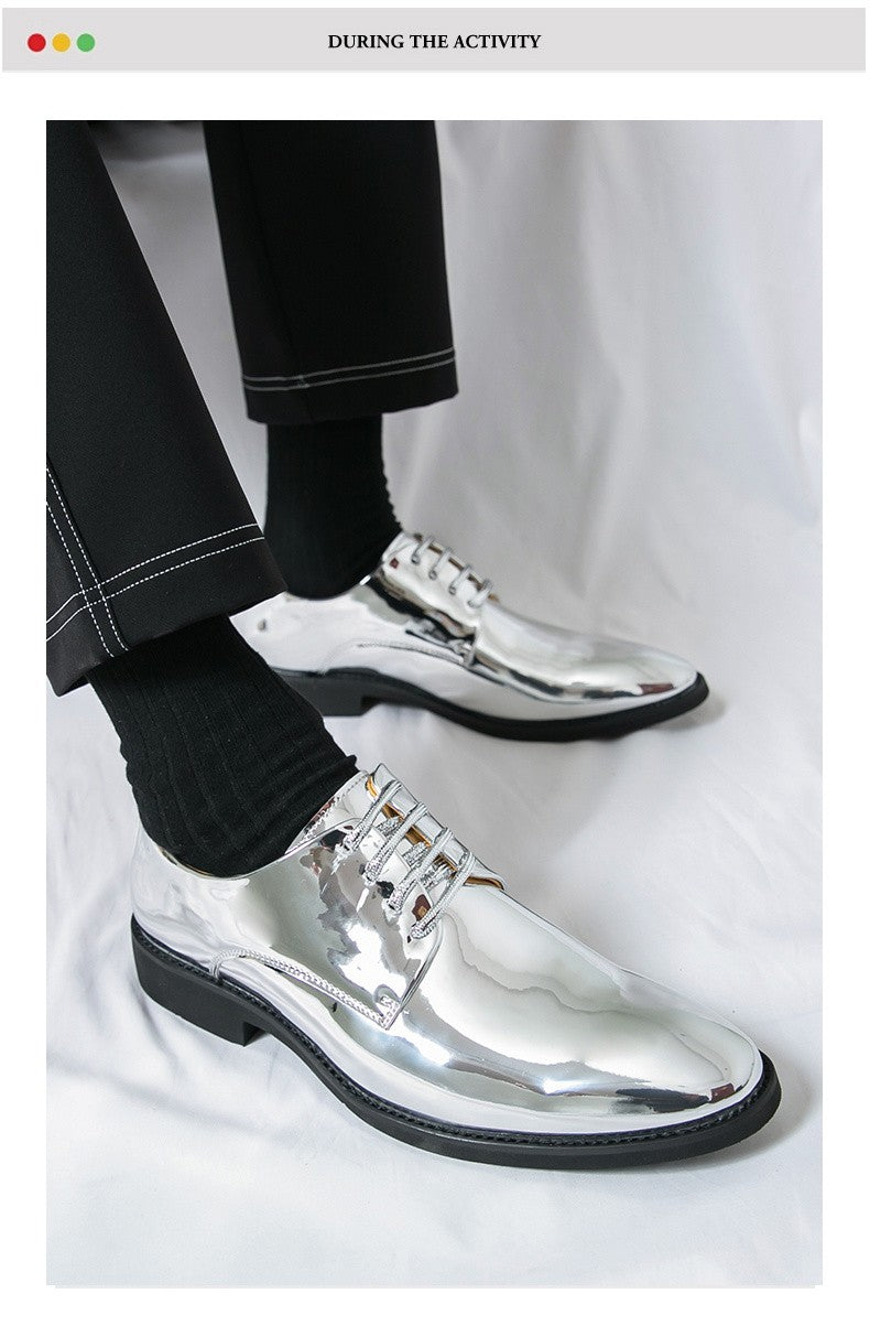 Golden Glossy Leather Shoes Man Formal Shoes Plus Size 38-50 Pointed Toe Men's Dress Shoes Comfortable Flat Party Shoes For Man