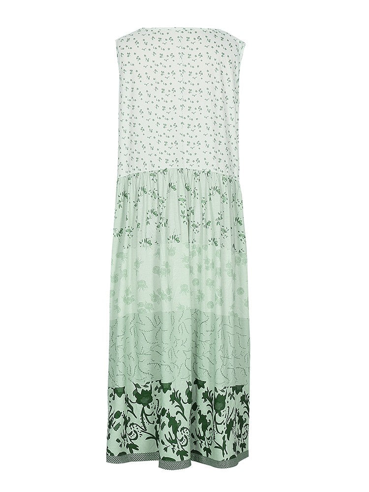 Plus Size Casual Women's Midi Dress 2025 Summer New Floral Printed Sleeveless Fl