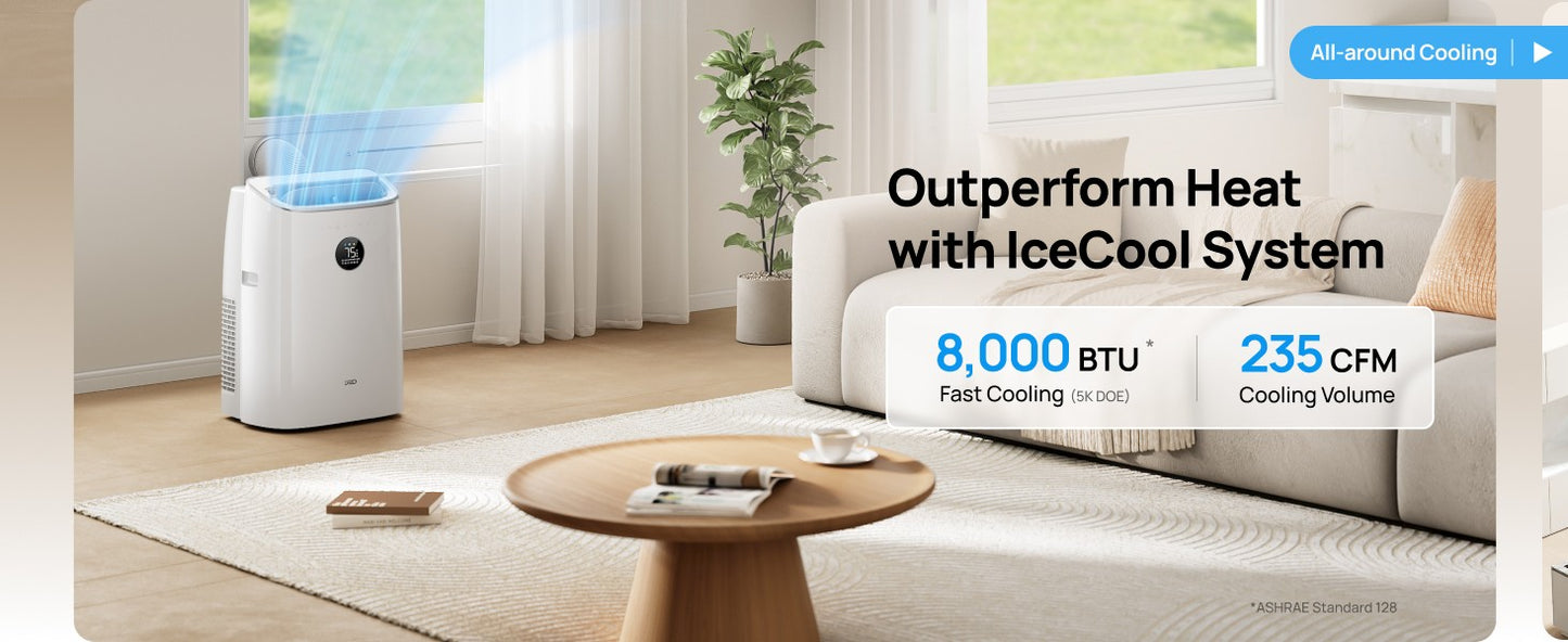 Dreo Ar Condicionado Portátil, 8000 BTU ASHRAE (5000 BTU DOE) Unidade de AC Inteligente para Quarto com Resfriamento sem Drenagem, AC318S