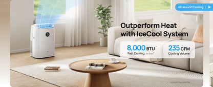Dreo Ar Condicionado Portátil, 8000 BTU ASHRAE (5000 BTU DOE) Unidade de AC Inteligente para Quarto com Resfriamento sem Drenagem, AC318S