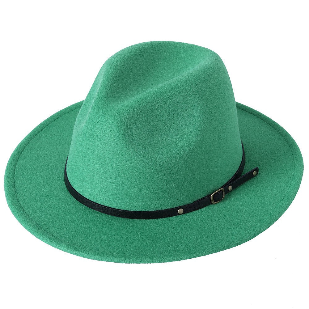 Fedora hat jazz hat men and women classic black leather belt Fedora Panama women autumn and winter Panama hat wholesale