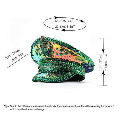 Chapéu de Capitão Chapéu Punk de Lantejoulas Coloridas com Strass para Festa Festival Aniversário Casamento Chapéu de Noiva Chapéu de Palco para Mulheres e Homens