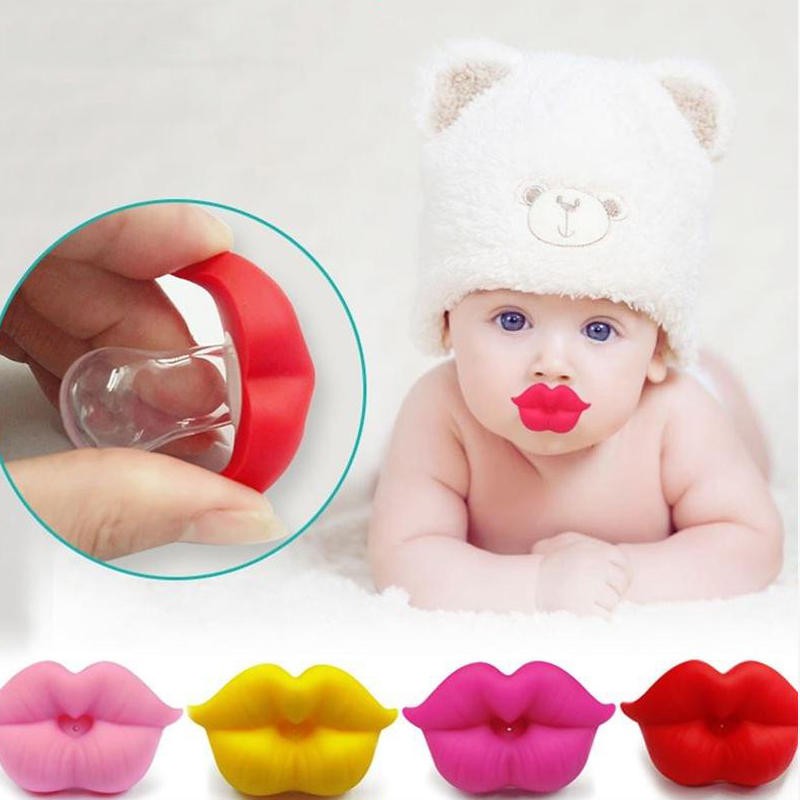 Baby Pacifier Clip Red Kiss Lips Dummy Pacifiers Funny Silicone Baby Nipples Teether Soothers Pacifier Kids Feeding Custom