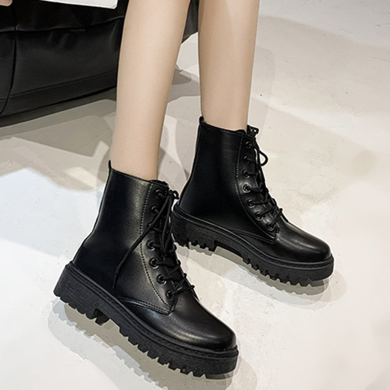 New Style Round Toe Square Heel Cross Strap Fashionable Women's Shoes Casual and Comfortable Plus Velvet Warm Short Boots