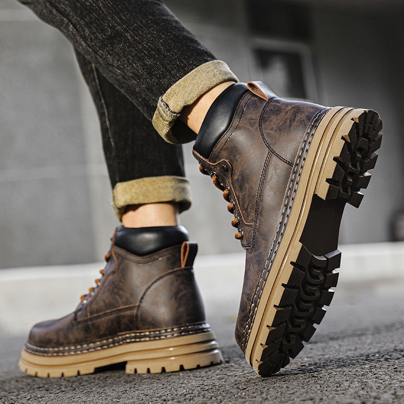 Leather Ankle Boots Stylish Walking Shoes Outdoor Men Casual Footwear Winter Plush Snow Boots New Trendl Mens High Top Shoes