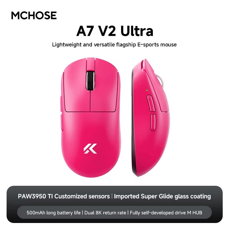 MCHOSE A7 Ultra Mouse Gamer Sem Fio Sensor de Alta Precisão Pixart3950 Design Leve Taxa de Polling de 8000Hz Chip Principal Realtek