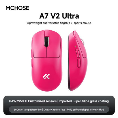MCHOSE A7 Ultra Mouse Gamer Sem Fio Sensor de Alta Precisão Pixart3950 Design Leve Taxa de Polling de 8000Hz Chip Principal Realtek
