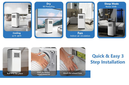 8000 BTU Portable Air Conditioner 3-In-1 Cooling Fan Dehumidifier Remote Control LED Display, Portable AC Unit for Home Office