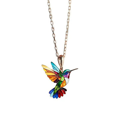Colar de Acrílico Beija-flor Colorido Formato de Pássaro para Mulheres Meninas Pingentes de Pescoço Joias de Primavera Verão 2025 Presentes de Festa