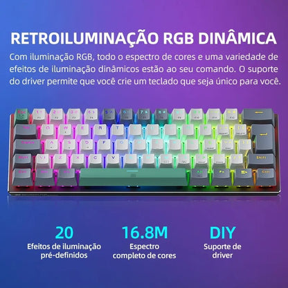 Machenike K500-B61 Mini Teclado Mecânico 60% Layout ABNT2 Retroiluminação RGB Hot-swappable NKRO Teclado Gamer Com Fio Para PC