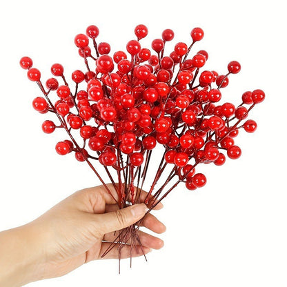 5/10/20Pcs Chritsmas Decoration Red Berry Branches Cherry Stamen For Home Decor Xmas New Year Gift Wedding Flowers Accessory