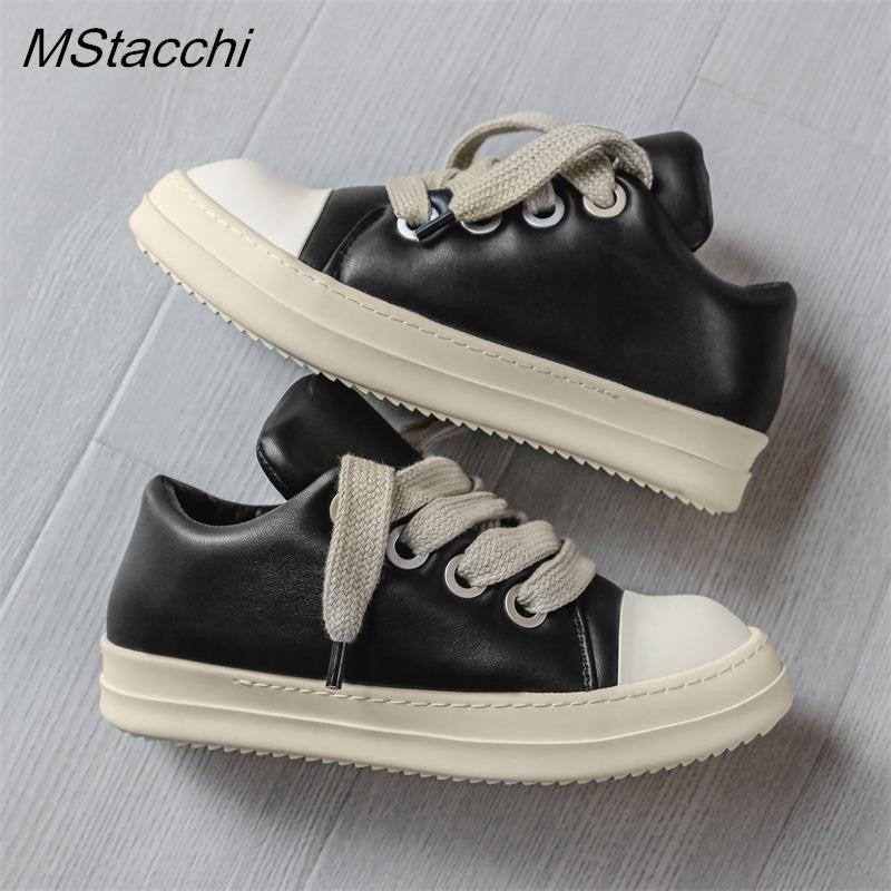 Men's Women Platform Sneakers Black Leather Zipper Lace Up Casual Shoes Thick Bottom Sneakers Large Size Chaussure Femme 2025