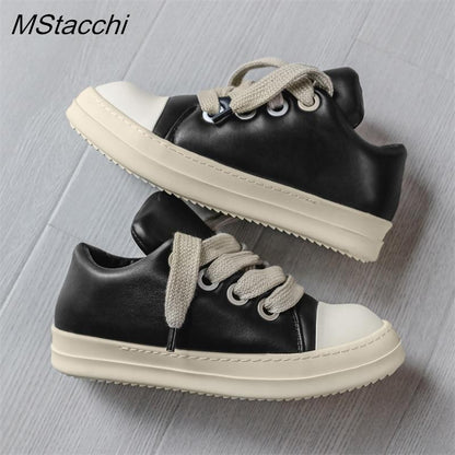 Men's Women Platform Sneakers Black Leather Zipper Lace Up Casual Shoes Thick Bottom Sneakers Large Size Chaussure Femme 2025
