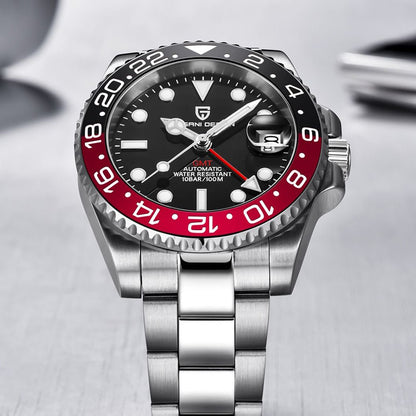 PAGANI DESIGN PD-1662 Luxury GMT Men Mechanical Wristwatch Sapphire Glass Stainless Steel 100M Waterproof Automatic Watches