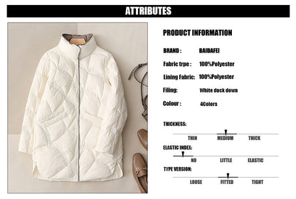 2023 Winter New Fashion Stand Collar X-Long Women Down Jackets Female Casual Loose Ultra Lightweigh White Duck Down Warm Coat