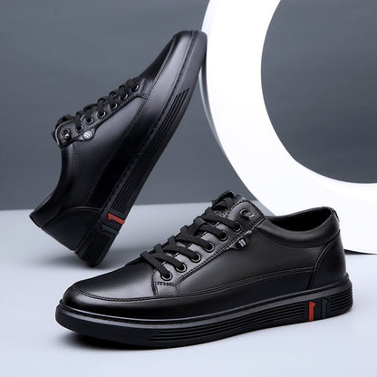 Spring Autumn Genuine Leather Shoes Men Footwear Soft Cowhide Casual Flat Brand Pure Black
