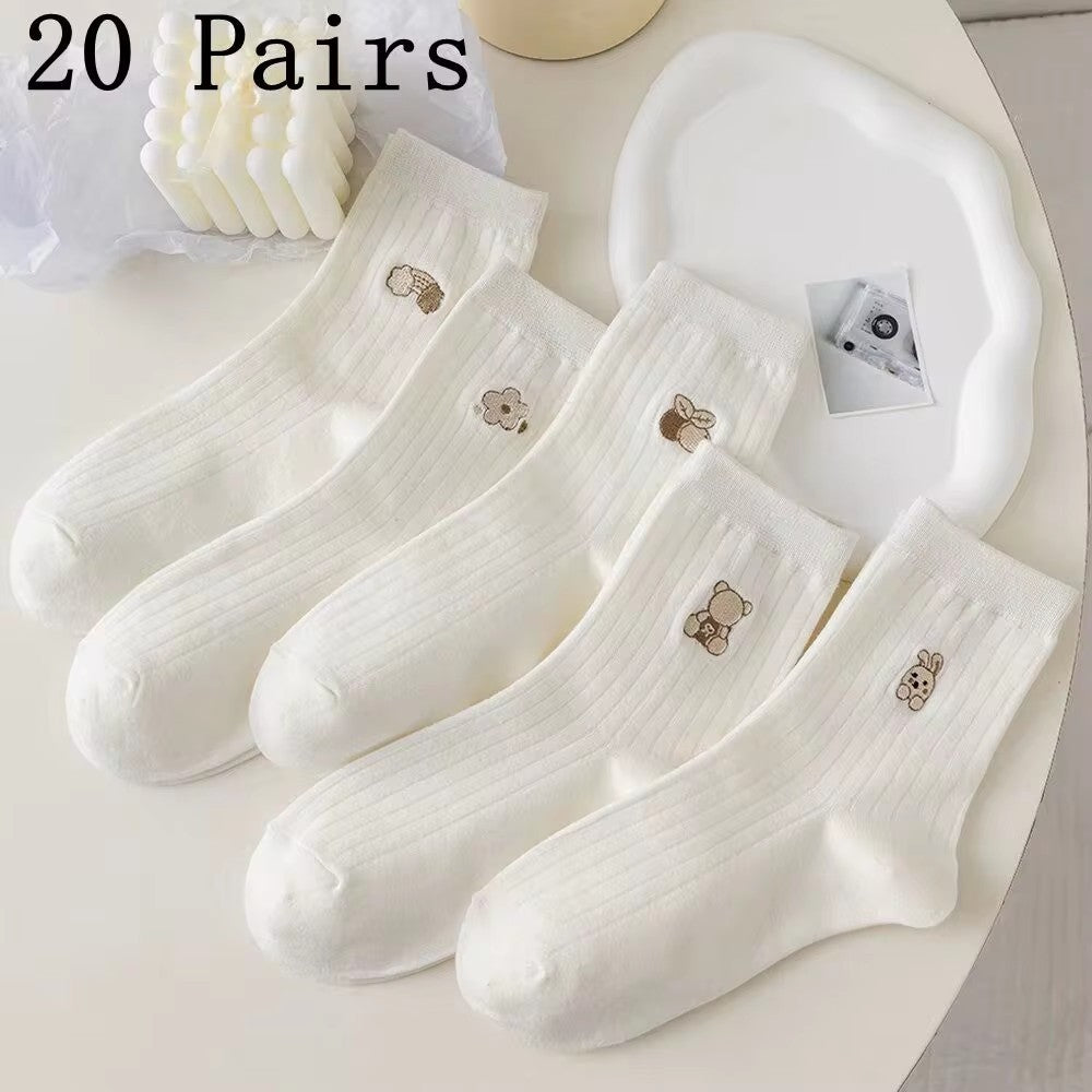 5/10/20 Pairs Men White Cartoon Socks Trendy Versatile Expression Socks With Simple Soft Breathable Comfortable Casual Socks