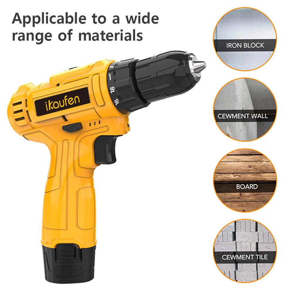 Conjunto de Furadeira sem Fio 24 em 1 Furadeira Elétrica 12V 2 Velocidades Variáveis Parafusadeira a Bateria Ferramenta Elétrica com 25+1 Posições de Torque