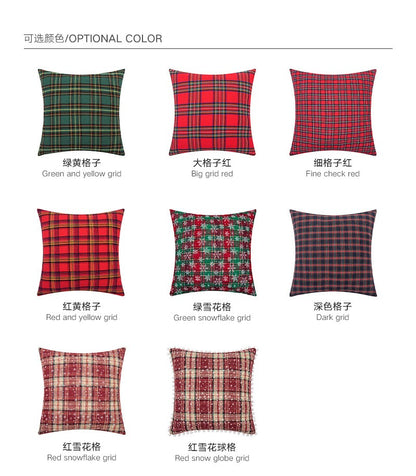 Home Christmas Decor Plaid Cushion Covers Red Checkered Polyester Cotton Xmas Ornament Snowflake Throw Pillowcase Decorative