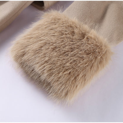 2025 Chic Lapel Plush Coat With Belt Women Vintage Solid Faux Fur Sleeve Tweed Open Coats Female Autumn Casual Street Outwear