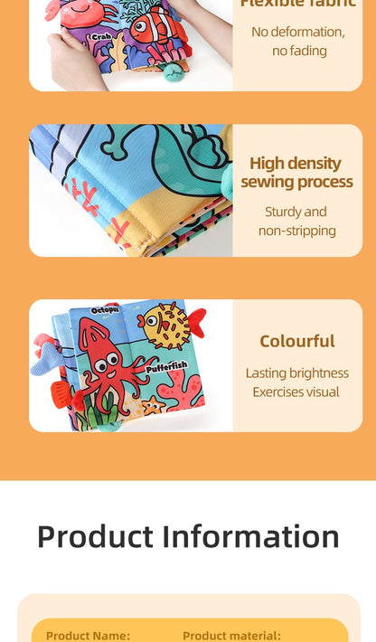 Puzzle Early Education Toys Ocean Style Baby Cloth Books 4 Page Soft Washable Tearable Toy for 0-3 Year Old Babies Newborn Gift