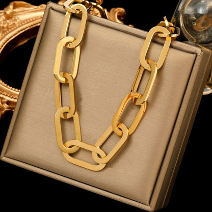 EILIECK Colar de Corrente Grossa de Aço Inoxidável 316L Dourado e Prateado para Mulheres, Corrente Cubana da Moda, Joia Impermeável de Presente