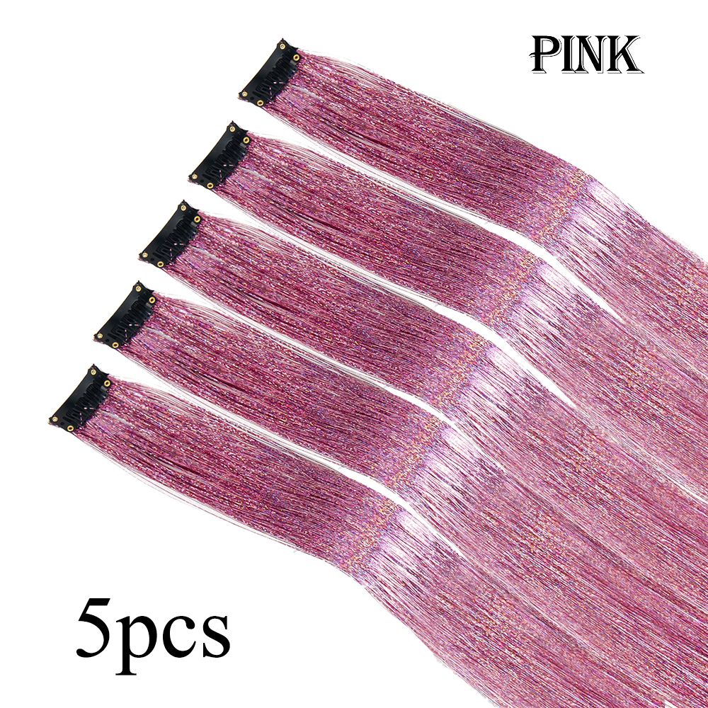 5 Unidades/Pacote Extensões de Cabelo Cintilantes Presilhas Arco-Íris Brilhantes Mechas de Cabelo Resistentes ao Calor Extensões de Cabelo Cintilantes para Tranças