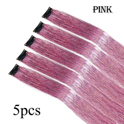 5 Unidades/Pacote Extensões de Cabelo Cintilantes Presilhas Arco-Íris Brilhantes Mechas de Cabelo Resistentes ao Calor Extensões de Cabelo Cintilantes para Tranças
