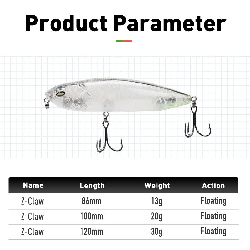 Iscas Artificiais Flutuantes LEYDUN Z-Claw Tipo Lápis 86mm 100mm 120mm Iscas Rígidas Topwater Stickbait de Superfície Boa Ação Wobblers para Robalos