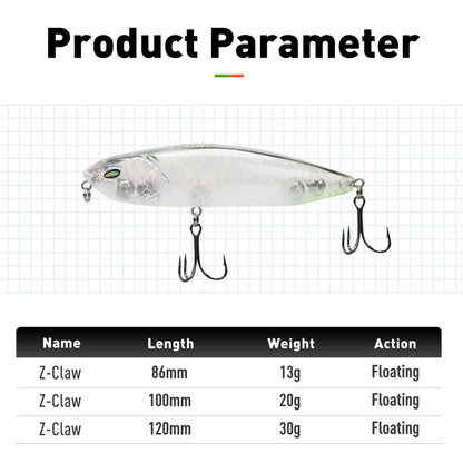 Iscas Artificiais Flutuantes LEYDUN Z-Claw Tipo Lápis 86mm 100mm 120mm Iscas Rígidas Topwater Stickbait de Superfície Boa Ação Wobblers para Robalos