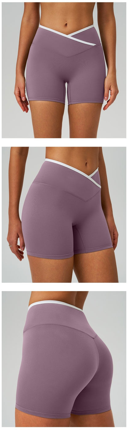 Women Splicing front waist cross Fitness Sport Sports Short High Waist Gym Yoga Short Legging Soft Tight Athletic Comprehensive