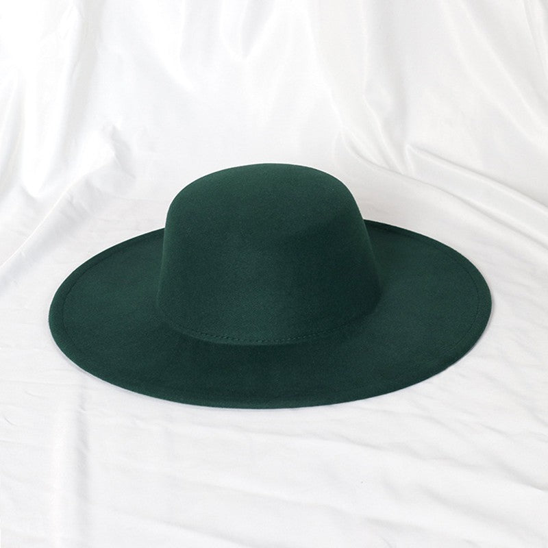 2022 new oversized edge flat top hat retro French felt hat outdoor sun hat women's big-brimmed fedora hat