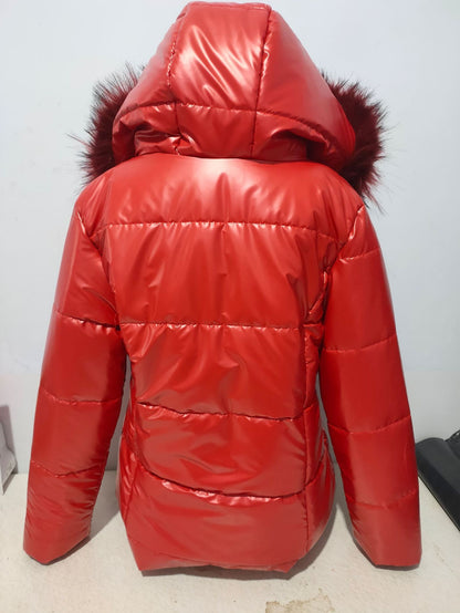 Women’s Short Coat with Fur Collar Winter Warm Quilted Jacket Outerwear