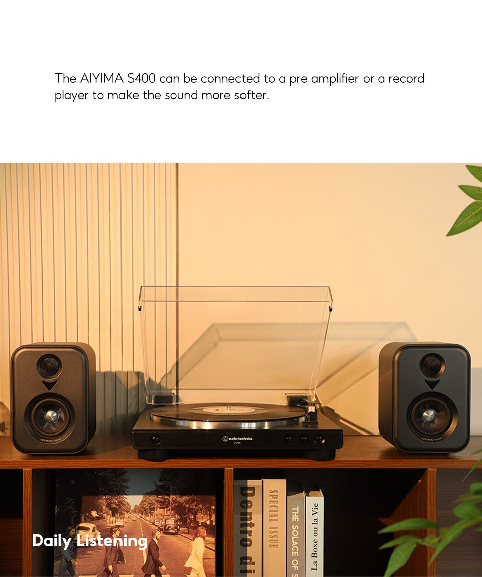 AIYIMA S400 Upgrade Active Speakers Wooden Studio Monitor Bluetooth USB OPT RCA Inputs Subwoofer Output Record Player Speaker