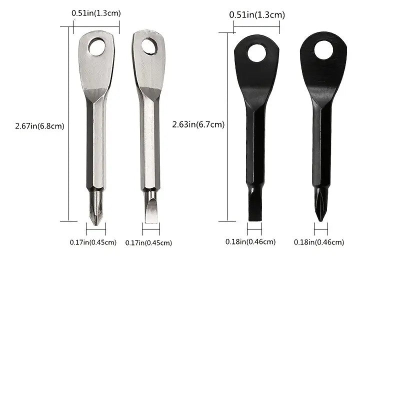 2 Chaveiros de Chave de Fenda em Preto/Prata, Aço Durável, Cabeça de Chave de Fenda, Adequado para Carros, Bicicletas e Motocicletas